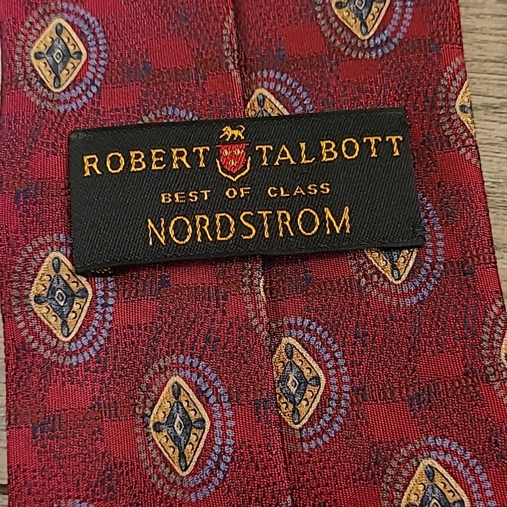 ROBERT TALBOTT Best of Class Metallic Dark Red Gold Abstract Mens Silk Tie‎
